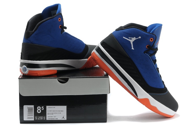 Jordan B`MO Blue Black White Orange Shoes - Click Image to Close
